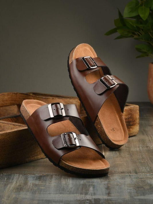 NIUVELLA Mens Arizona Brown Leather Slippers