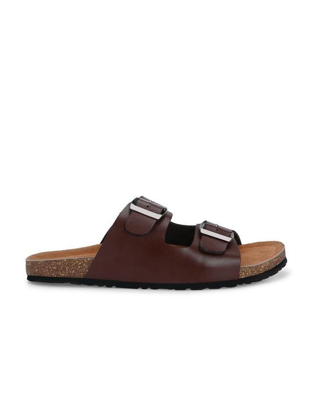 NIUVELLA Mens Arizona Brown Leather Slippers