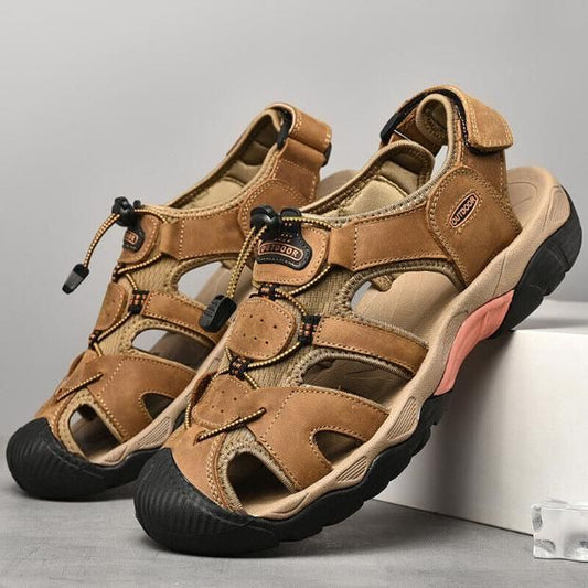 NIUVELLA Men's Leather Closed Toe Sandal